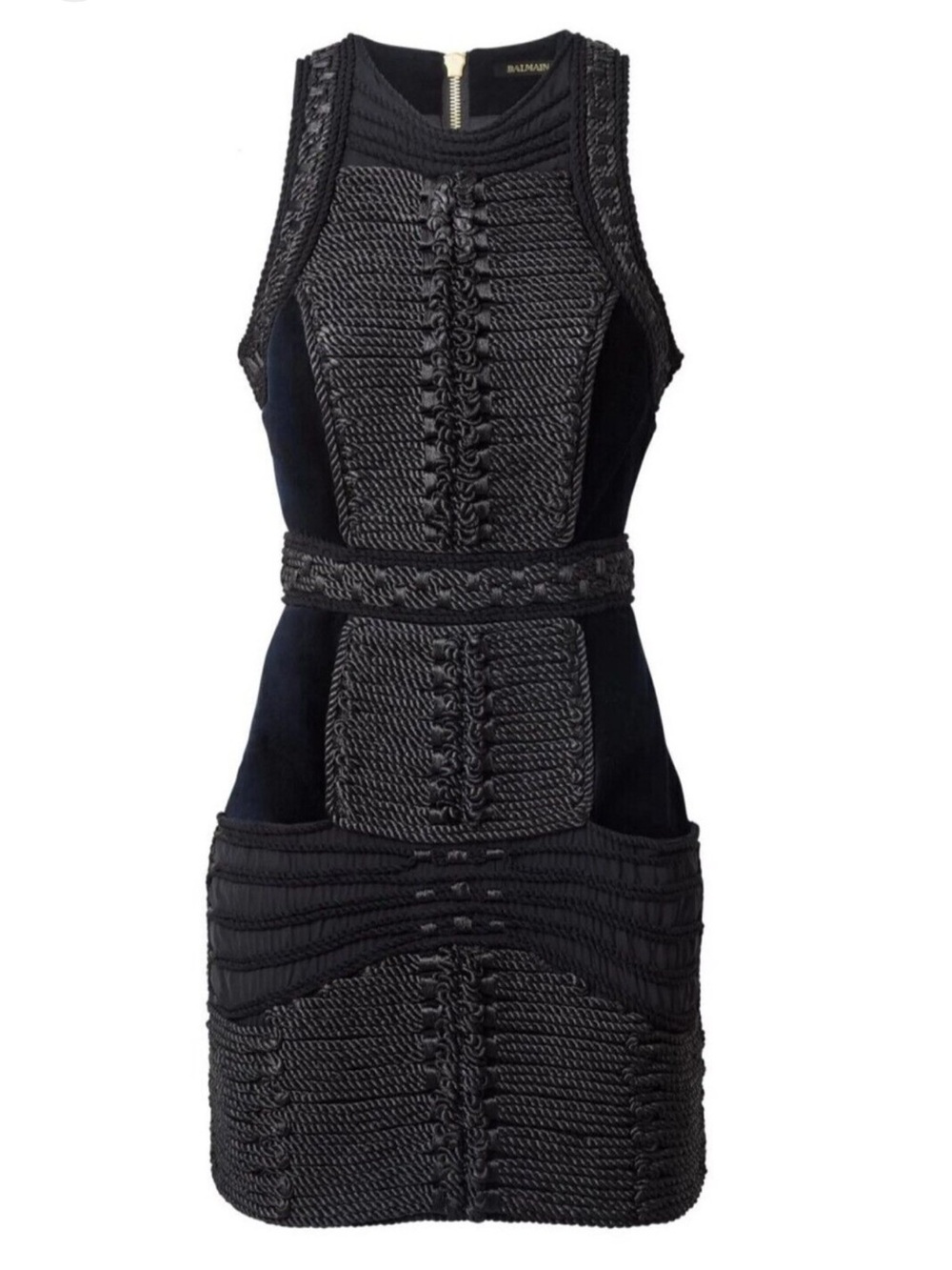 Balmain H&M Black Rope-Trim Velvet Mini Dress